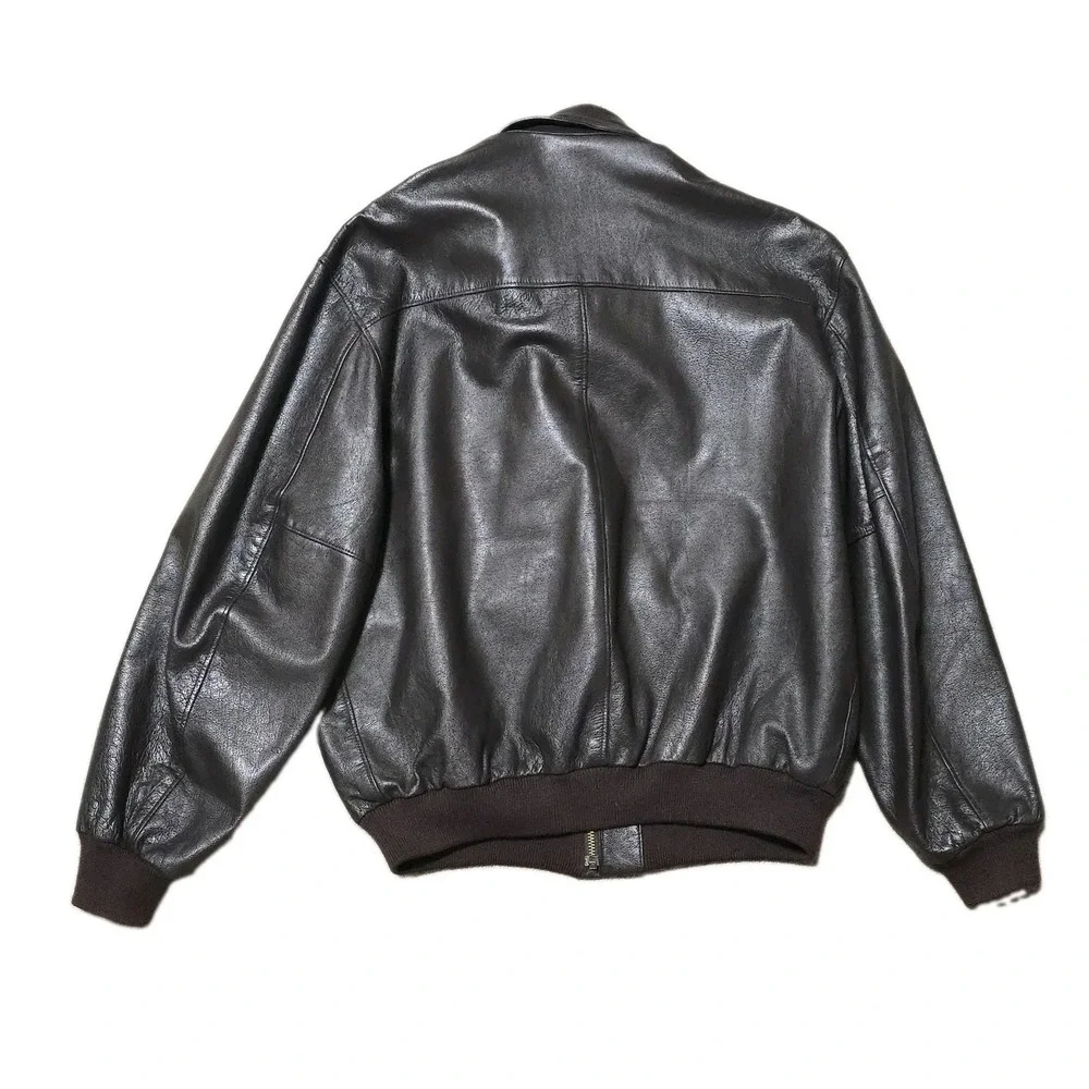 Vintage LL Bean A-2 Leather Bomber Flight Jacket USA Made Brown XL H668
